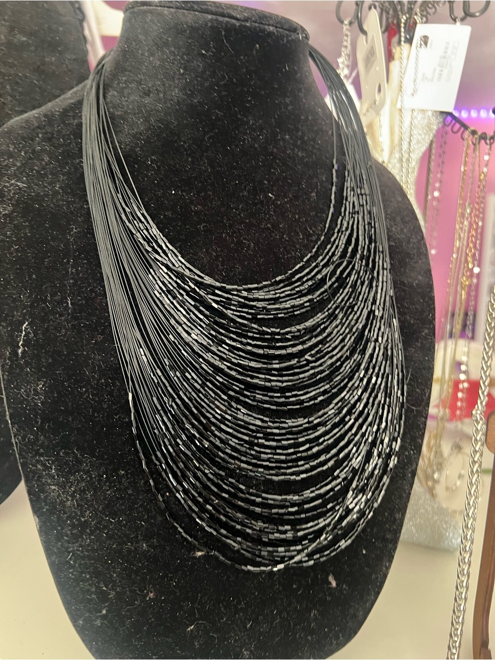 Charming Charlie Multi-Strand Black Beaded Necklace